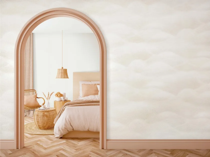 Soft beige pattern wallpaper for interior